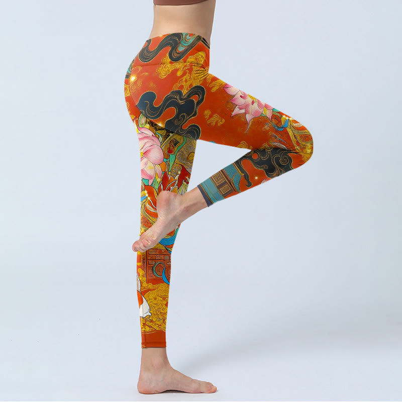 Leggings da palestra con stampa Buddha Stones Koi Fish Lotus Cloud Pattern, pantaloni da yoga da donna - image 3