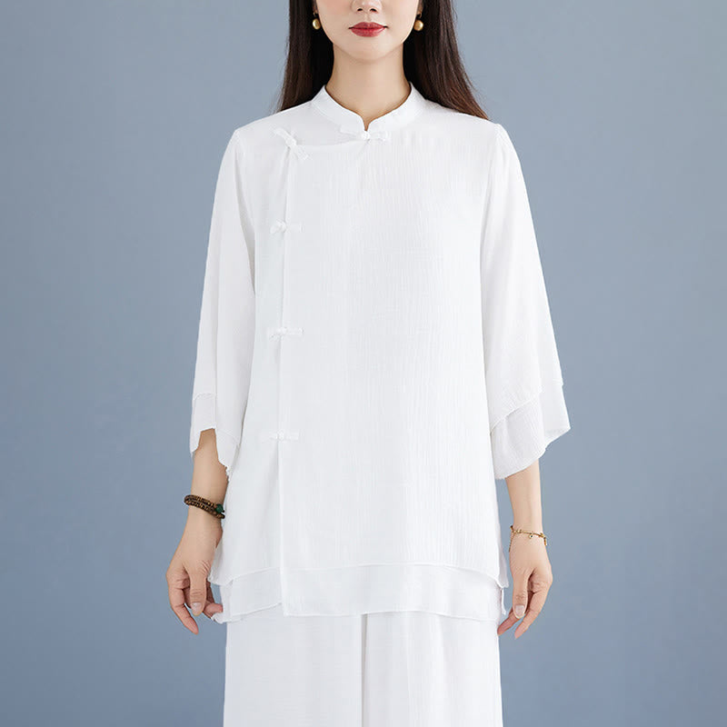 Set da donna di abbigliamento Zen per meditazione, in tinta unita, con maniche a tre quarti, pantaloni larghi e bottoni a rana, motivo Buddha Stones, 2 pezzi - image 7