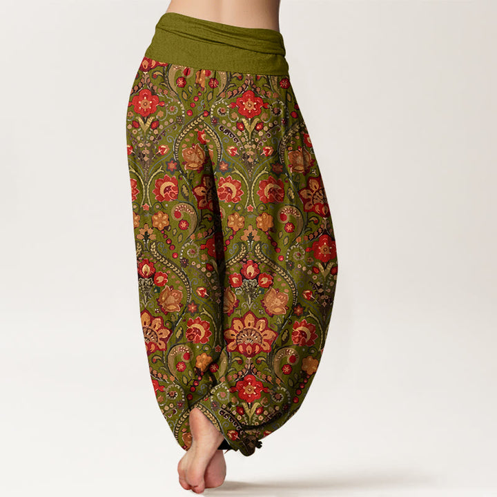Pantaloni harem da donna con elastico in vita, in cotone, con motivo a volute di fiori e foglie colorati, motivo Buddha Stones - image 6