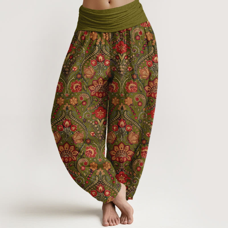 Pantaloni harem da donna con elastico in vita, in cotone, con motivo a volute di fiori e foglie colorati, motivo Buddha Stones - GialloVerde - US16, UK/AU20, EU48 (3XL) - image 5