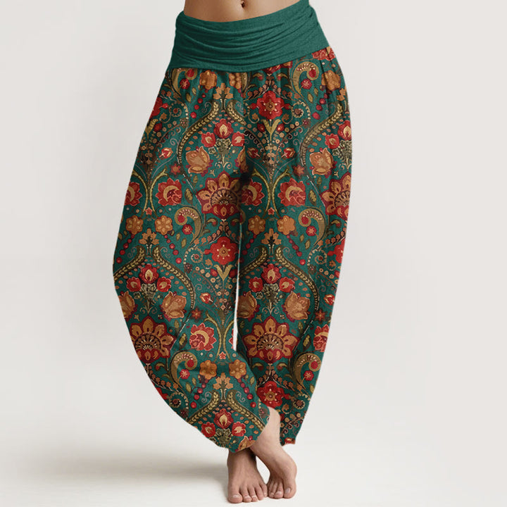 Pantaloni harem da donna con elastico in vita, in cotone, con motivo a volute di fiori e foglie colorati, motivo Buddha Stones - Verde acqua - US16, UK/AU20, EU48 (3XL) - image 8
