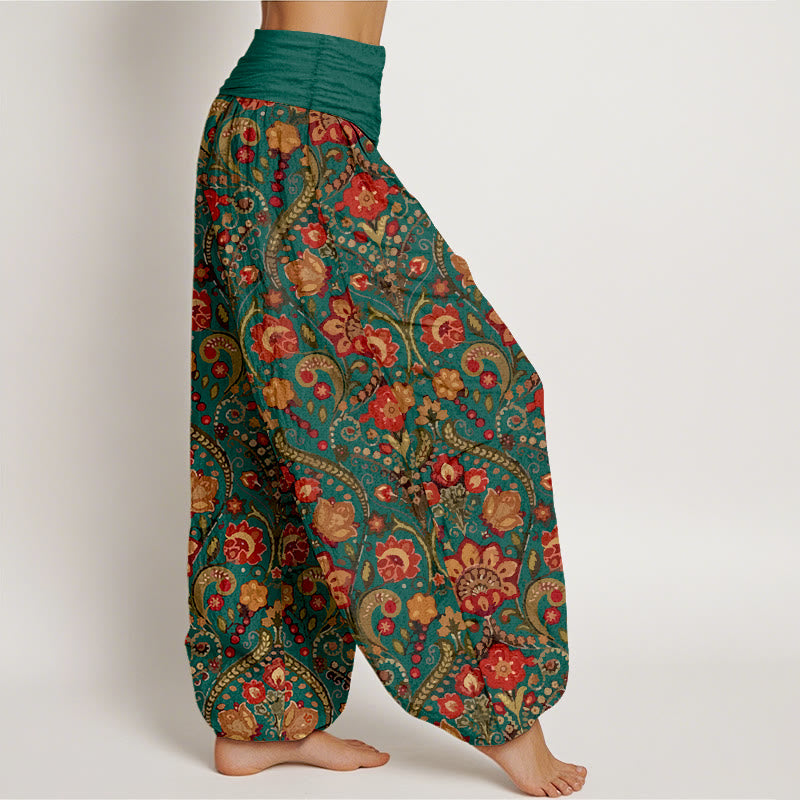 Pantaloni harem da donna con elastico in vita, in cotone, con motivo a volute di fiori e foglie colorati, motivo Buddha Stones - image 10