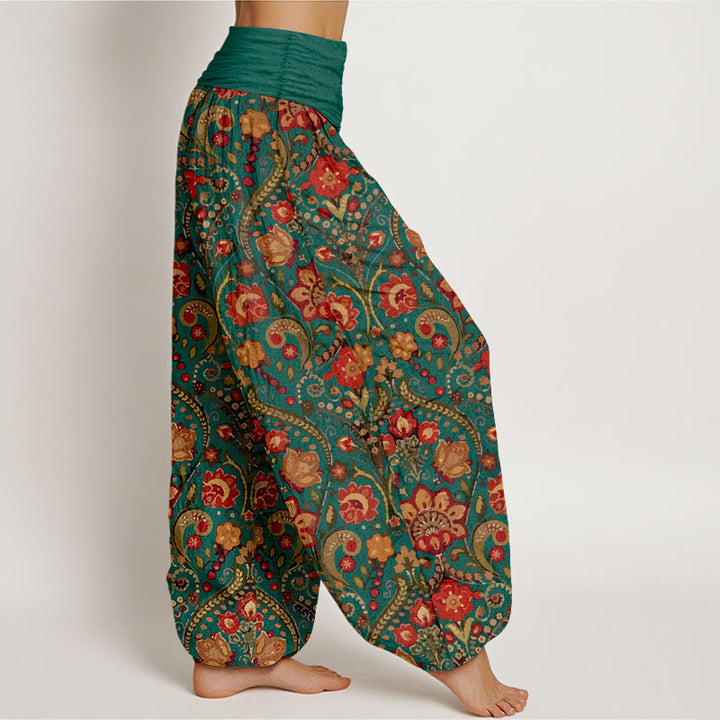 Pantaloni harem da donna con elastico in vita, in cotone, con motivo a volute di fiori e foglie colorati, motivo Buddha Stones - image 10