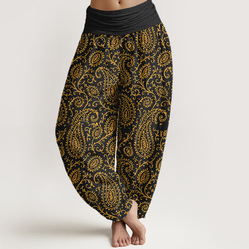 Pantaloni harem da donna con elastico in vita, in cotone con motivo paisley dai colori vivaci, modello Buddha Stones - Nero - US16, UK/AU20, EU48 (3XL) - image 8
