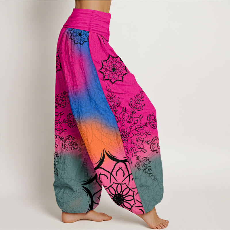 Pantaloni harem da donna con elastico in vita e motivo mandala in cotone dai colori vivaci, con Buddha Stones - image 2
