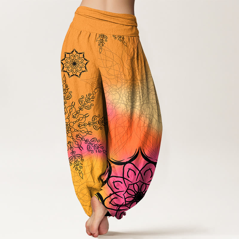 Pantaloni harem da donna con elastico in vita e motivo mandala in cotone dai colori vivaci, con Buddha Stones - image 6