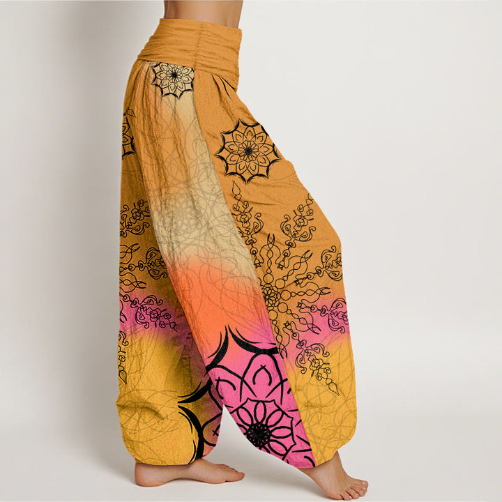 Pantaloni harem da donna con elastico in vita e motivo mandala in cotone dai colori vivaci, con Buddha Stones - image 7