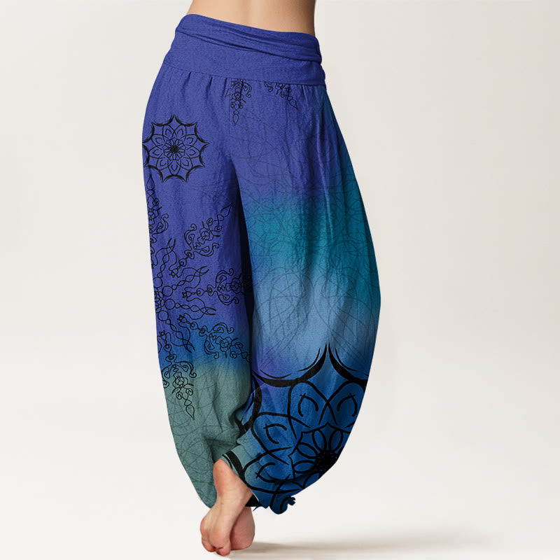 Pantaloni harem da donna con elastico in vita e motivo mandala in cotone dai colori vivaci, con Buddha Stones - image 9