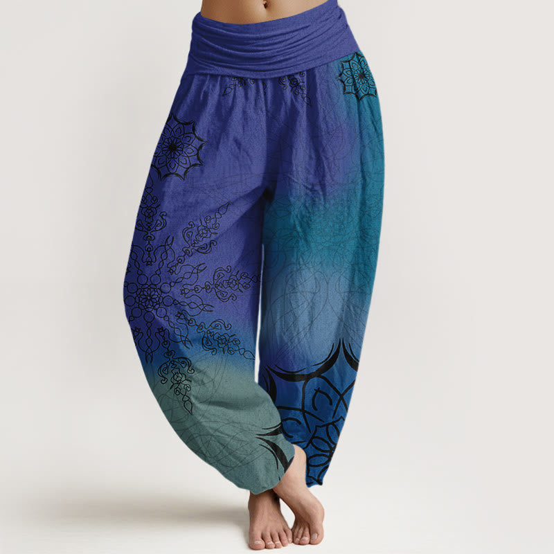 Pantaloni harem da donna con elastico in vita e motivo mandala in cotone dai colori vivaci, con Buddha Stones - Ardesia Blu - US16, UK/AU20, EU48 (3XL) - image 8
