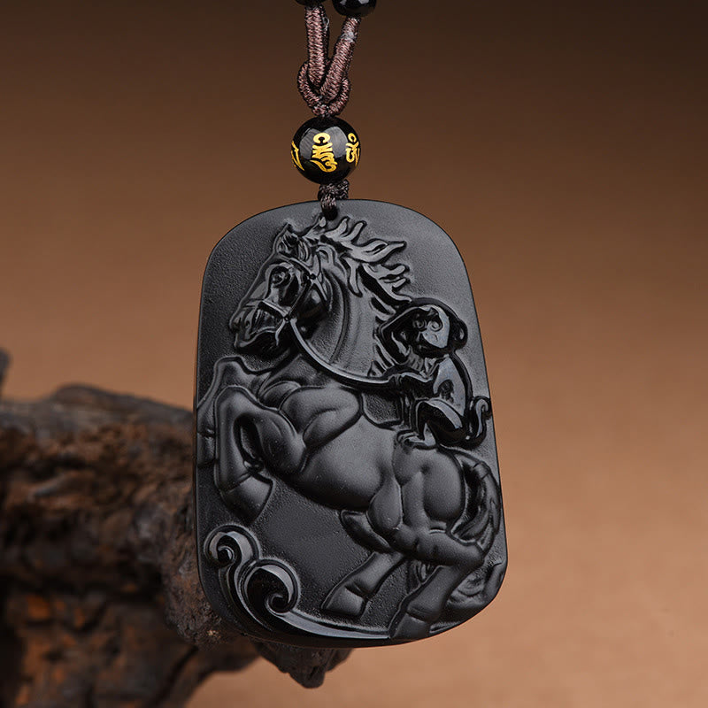 Collana con ciondolo di purificazione in ossidiana nera con design a forma di scimmia dell'anno del cavallo Buddha Stones - Cavallo, scimmia e sei parole vere - image 9
