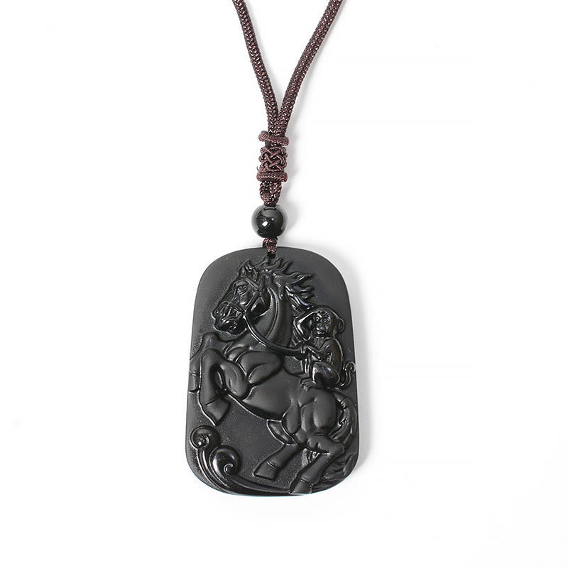 Collana con ciondolo di purificazione in ossidiana nera con design a forma di scimmia dell'anno del cavallo Buddha Stones - image 6