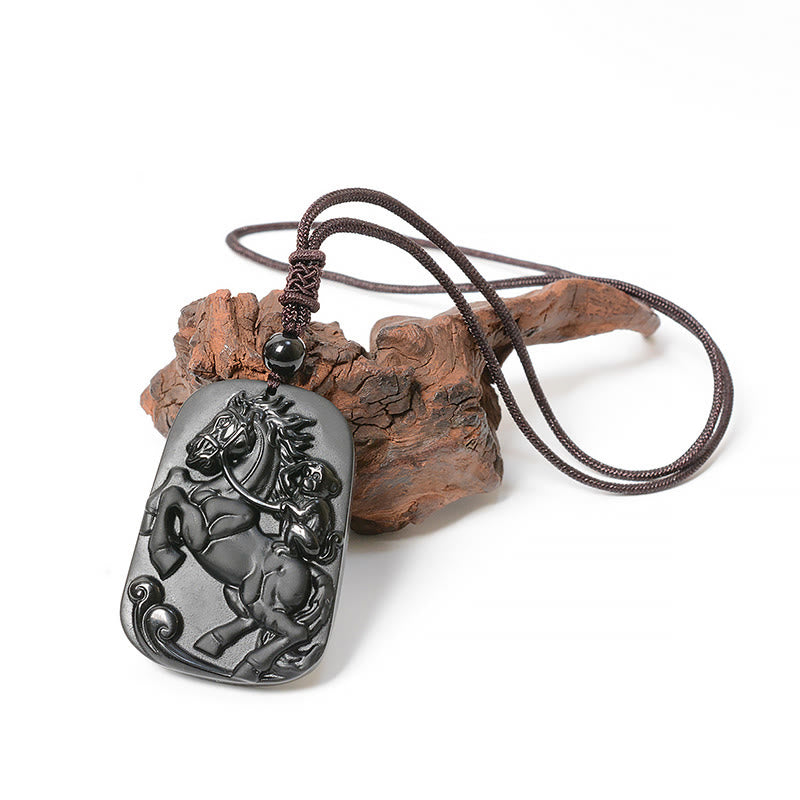 Collana con ciondolo di purificazione in ossidiana nera con design a forma di scimmia dell'anno del cavallo Buddha Stones - image 5