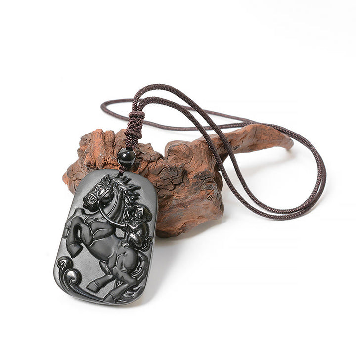Collana con ciondolo di purificazione in ossidiana nera con design a forma di scimmia dell'anno del cavallo Buddha Stones - image 5