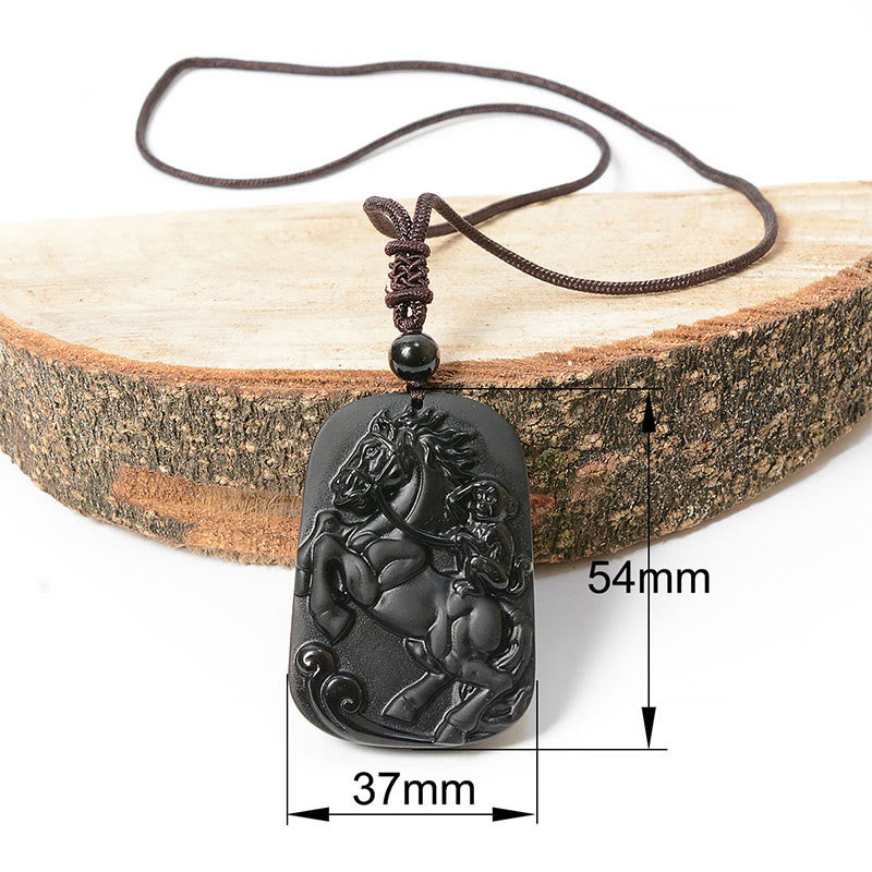 Collana con ciondolo di purificazione in ossidiana nera con design a forma di scimmia dell'anno del cavallo Buddha Stones - Cavallo e scimmia - image 1