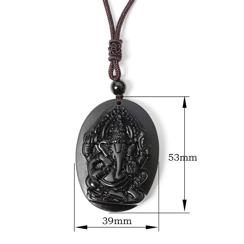 Collana con ciondolo in ossidiana nera naturale con design in rilievo di elefante Buddha Stones - image 9
