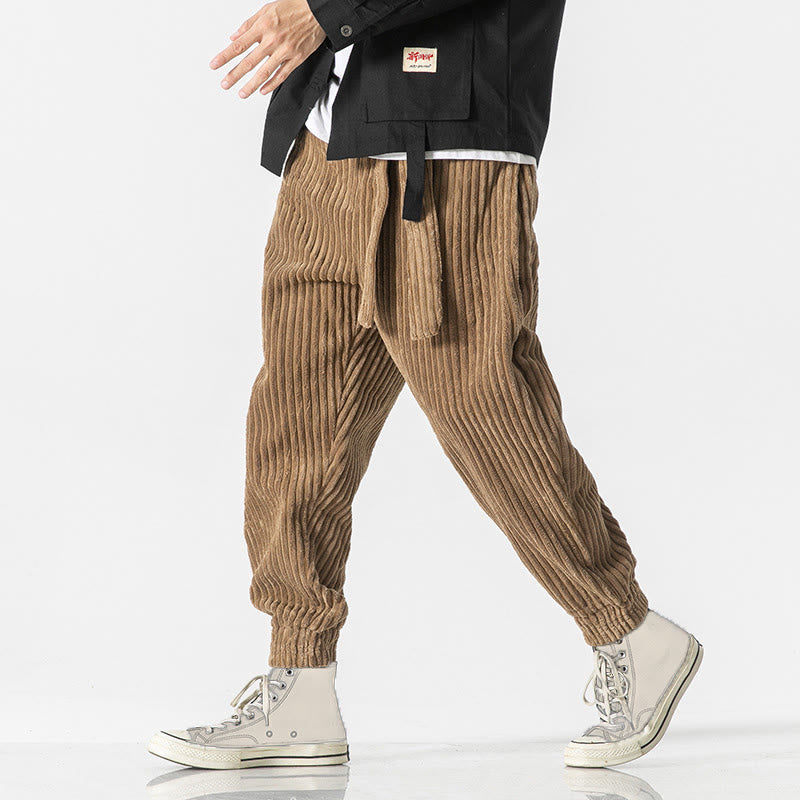 Pantaloni da uomo in velluto a coste alla caviglia con tasche, tinta unita, modello Buddha Stones Winter - image 30