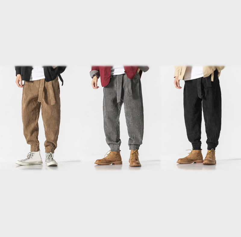 Pantaloni da uomo in velluto a coste alla caviglia con tasche, tinta unita, modello Buddha Stones Winter - image 34