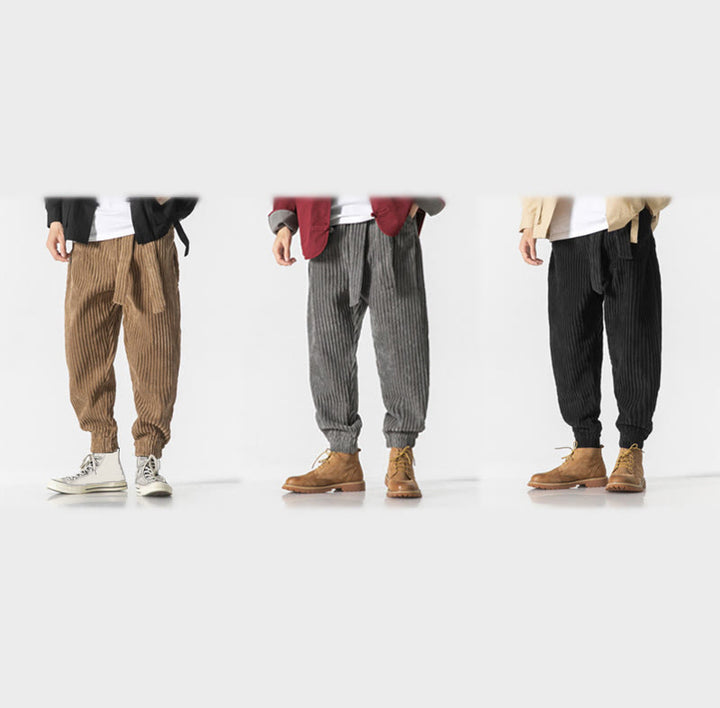 Pantaloni da uomo in velluto a coste alla caviglia con tasche, tinta unita, modello Buddha Stones Winter - image 34