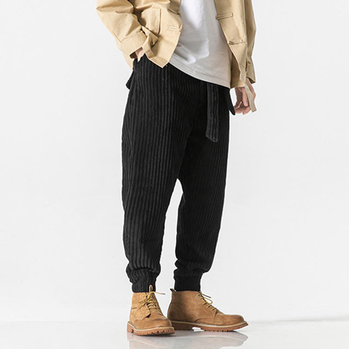 Pantaloni da uomo in velluto a coste alla caviglia con tasche, tinta unita, modello Buddha Stones Winter - image 22