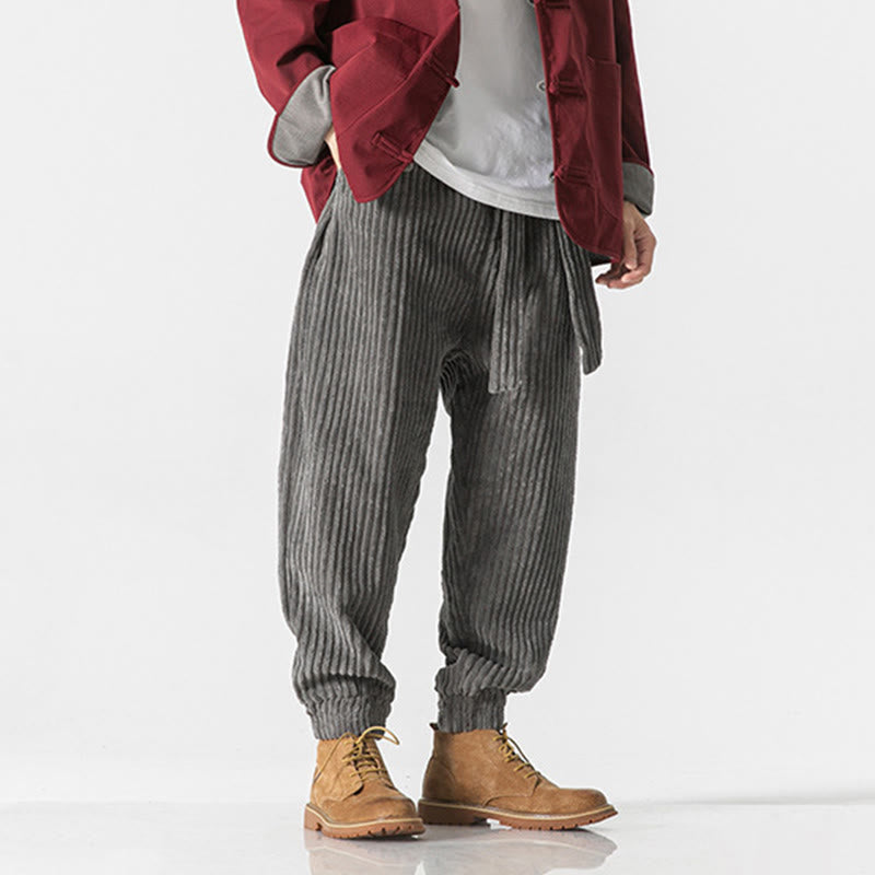 Pantaloni da uomo in velluto a coste alla caviglia con tasche, tinta unita, modello Buddha Stones Winter - image 4