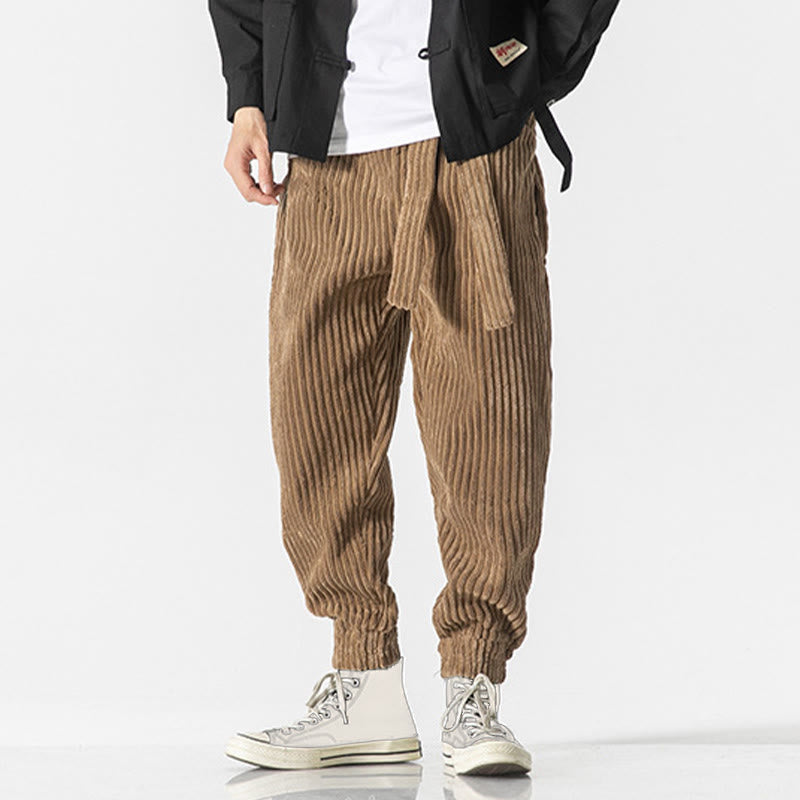 Pantaloni da uomo in velluto a coste alla caviglia con tasche, tinta unita, modello Buddha Stones Winter - image 26