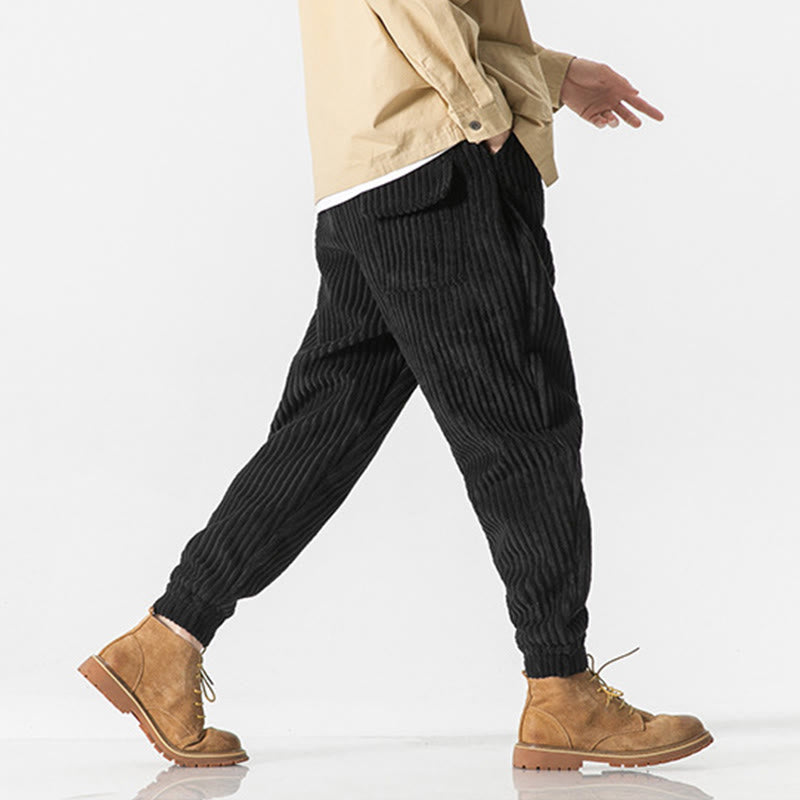 Pantaloni da uomo in velluto a coste alla caviglia con tasche, tinta unita, modello Buddha Stones Winter - image 19