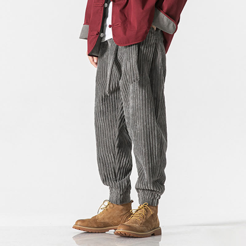 Pantaloni da uomo in velluto a coste alla caviglia con tasche, tinta unita, modello Buddha Stones Winter - image 2