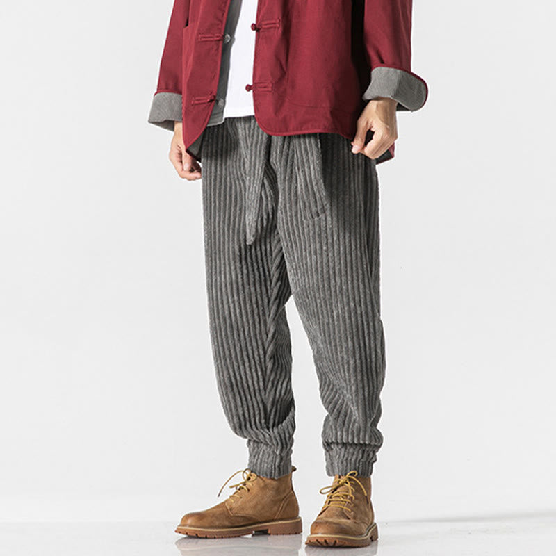 Pantaloni da uomo in velluto a coste alla caviglia con tasche, tinta unita, modello Buddha Stones Winter - image 5