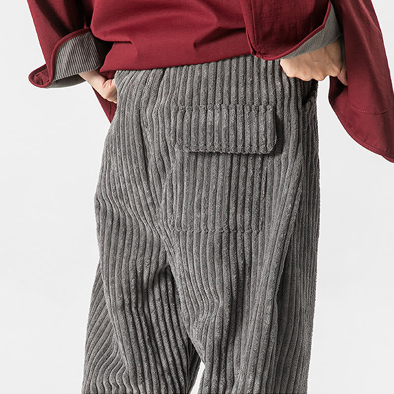 Pantaloni da uomo in velluto a coste alla caviglia con tasche, tinta unita, modello Buddha Stones Winter - image 13