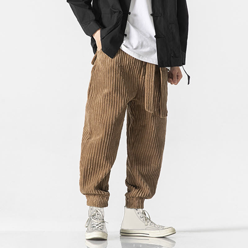 Pantaloni da uomo in velluto a coste alla caviglia con tasche, tinta unita, modello Buddha Stones Winter - image 28