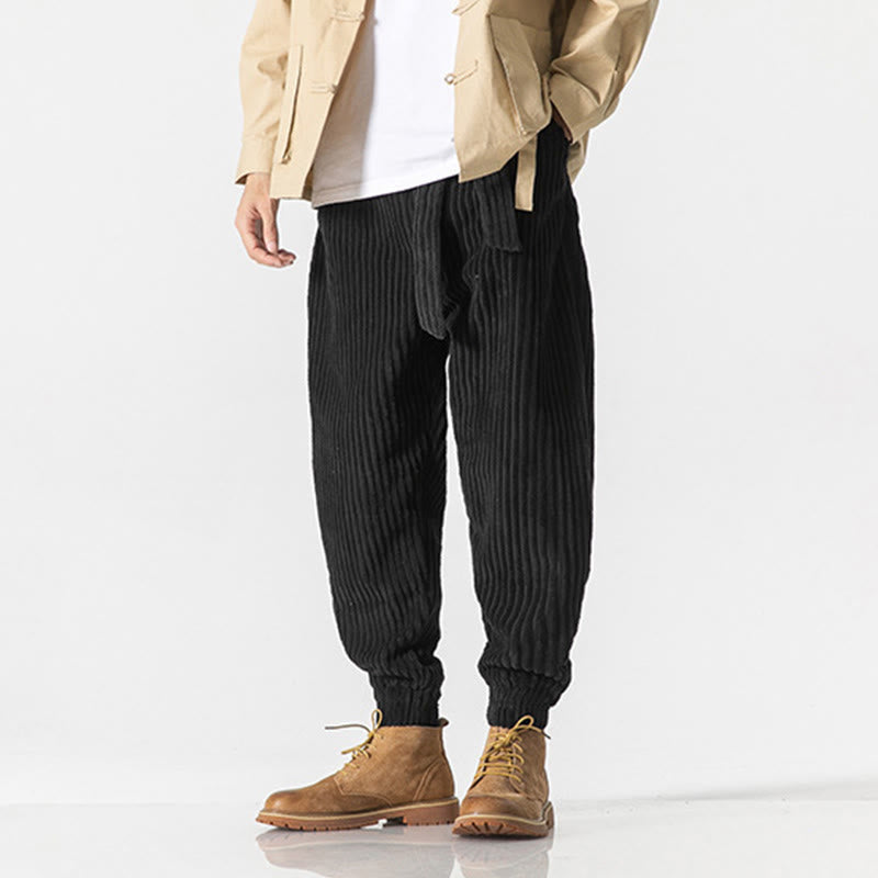 Pantaloni da uomo in velluto a coste alla caviglia con tasche, tinta unita, modello Buddha Stones Winter - image 20