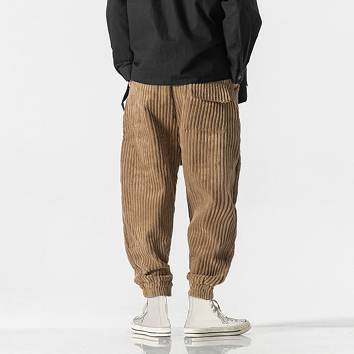 Pantaloni da uomo in velluto a coste alla caviglia con tasche, tinta unita, modello Buddha Stones Winter - image 29