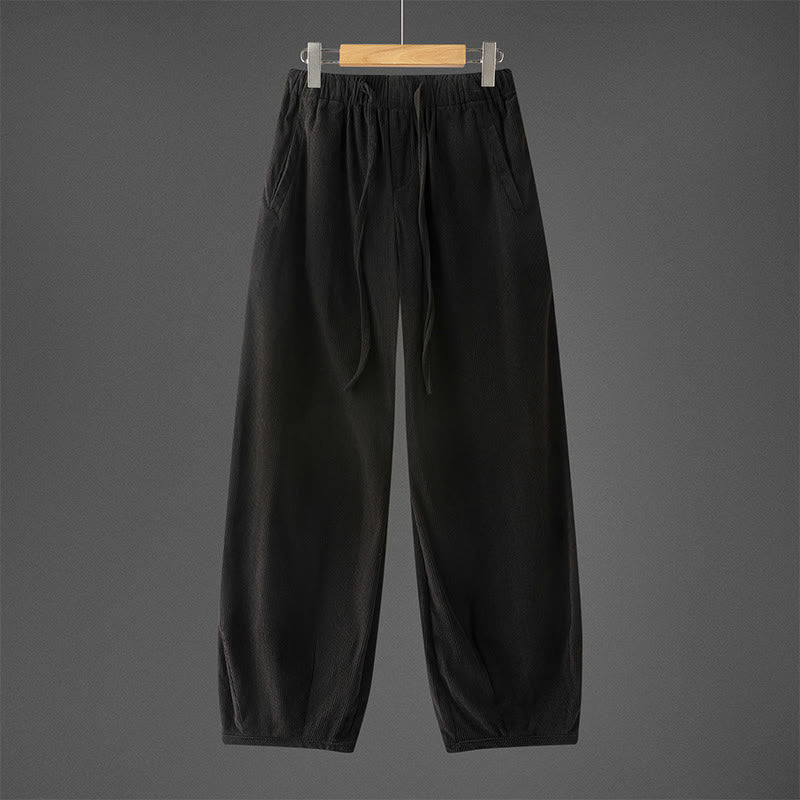 Pantaloni in velluto a coste con coulisse e elastico in vita, modello invernale da uomo Buddha Stones, con tasche - Nero - US/UK/AU46, EU56 (5XL) - image 8