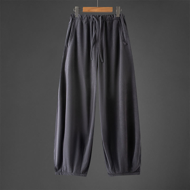 Pantaloni in velluto a coste con coulisse e elastico in vita, modello invernale da uomo Buddha Stones, con tasche - Grigio tenue - US/UK/AU46, EU56 (5XL) - image 0