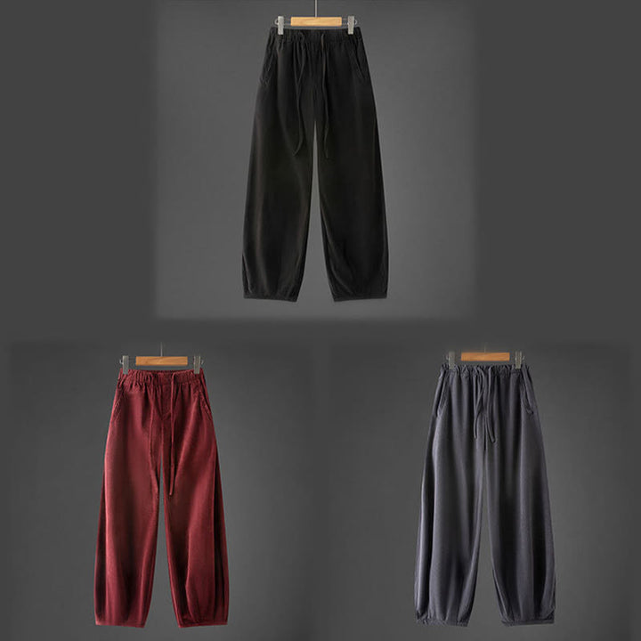 Pantaloni in velluto a coste con coulisse e elastico in vita, modello invernale da uomo Buddha Stones, con tasche - image 12