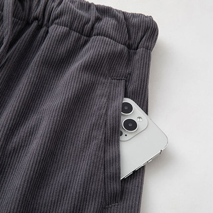 Pantaloni in velluto a coste con coulisse e elastico in vita, modello invernale da uomo Buddha Stones, con tasche - image 5