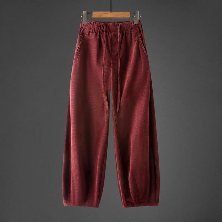 Pantaloni in velluto a coste con coulisse e elastico in vita, modello invernale da uomo Buddha Stones, con tasche - Rosso scuro - US/UK/AU46, EU56 (5XL) - image 10