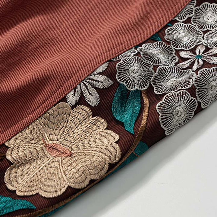 Pantaloni da uomo in cotone patchwork con motivo floreale ricamato Buddha Stones Spring con tasche - image 10