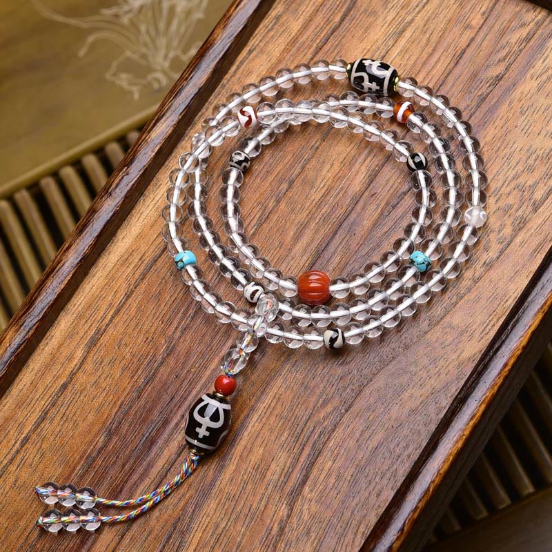 Buddha Stones 108 perline Liuli Crystal Dzi Bead Agata Blessing Nappa Mala - image 1