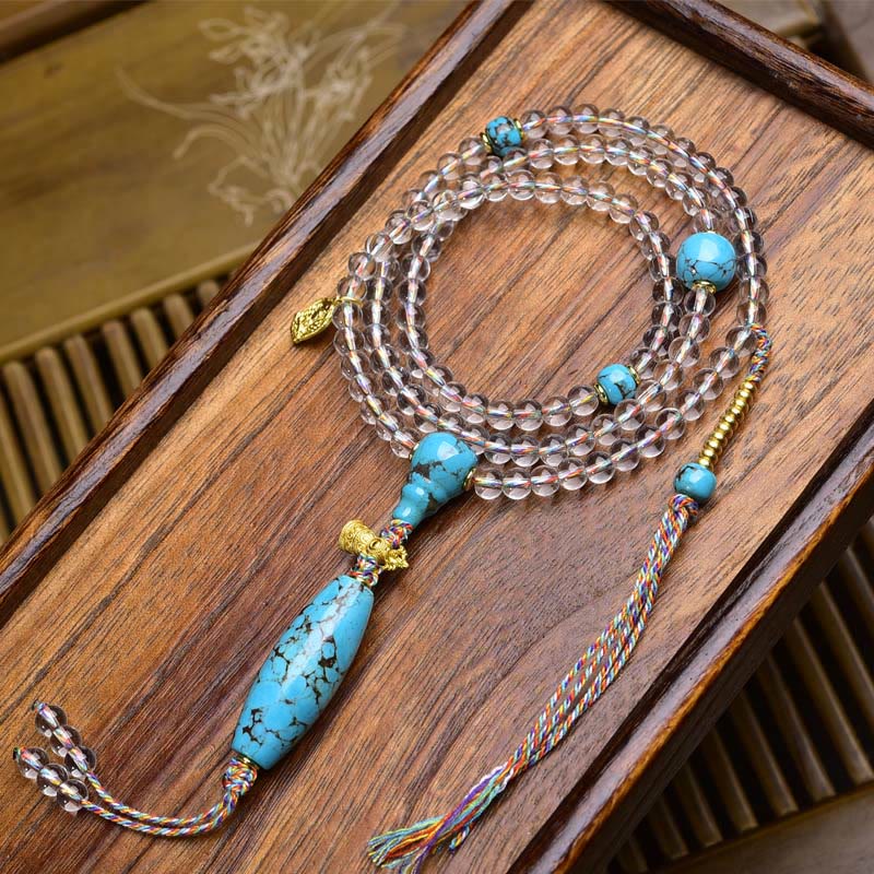 Buddha Stones 108 perline Liuli Crystal Dzi Bead Agata Blessing Nappa Mala - Imitazione turchese - 6 millimetri - image 12