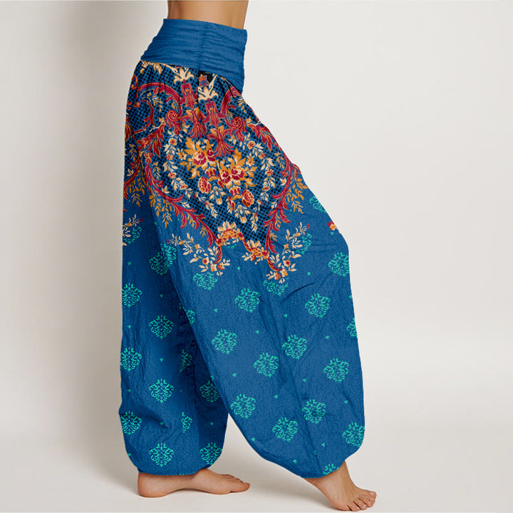 Pantaloni harem da donna in cotone con elastico in vita e motivo a foglie simmetriche Buddha Stones - image 2