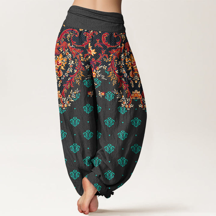 Pantaloni harem da donna in cotone con elastico in vita e motivo a foglie simmetriche Buddha Stones - image 6