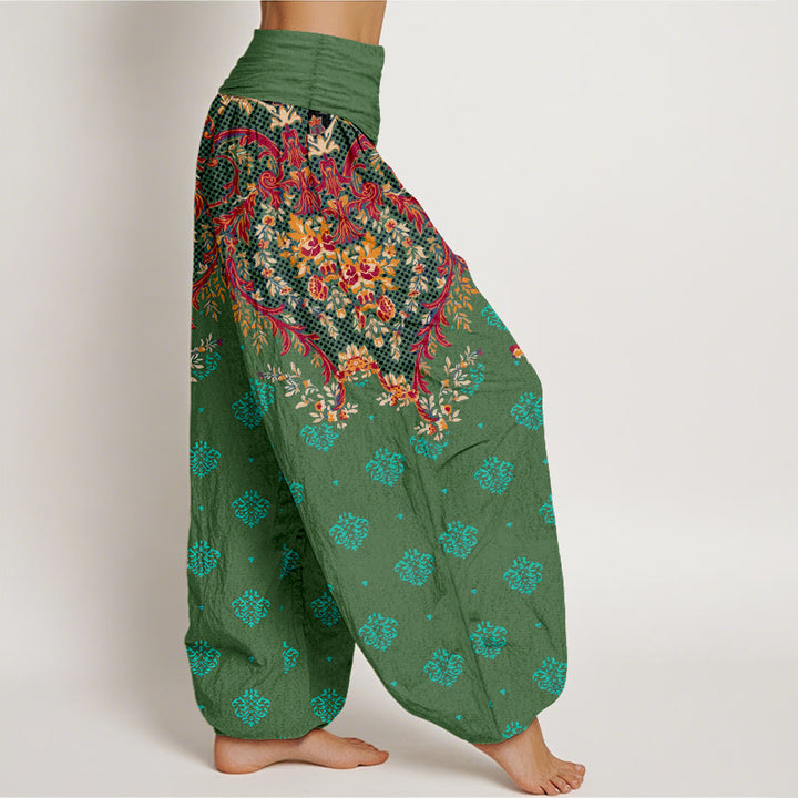 Pantaloni harem da donna in cotone con elastico in vita e motivo a foglie simmetriche Buddha Stones - image 10