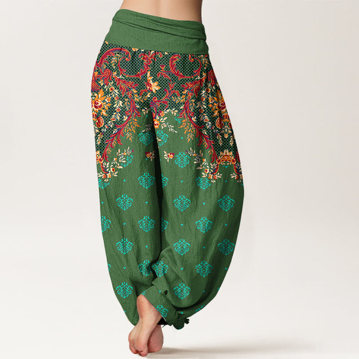 Pantaloni harem da donna in cotone con elastico in vita e motivo a foglie simmetriche Buddha Stones - image 9