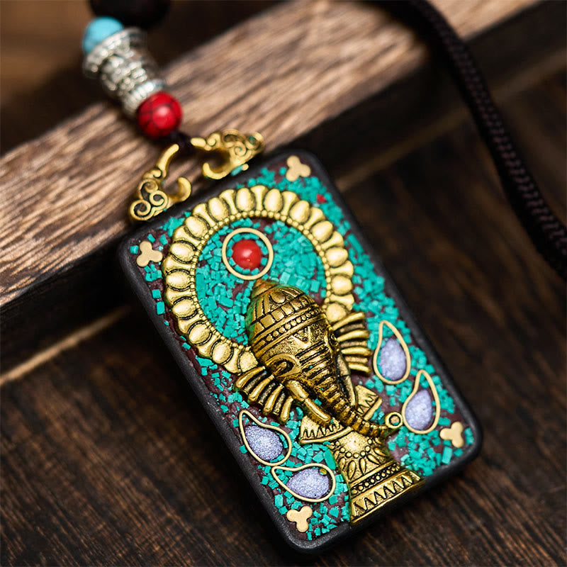 Collana con Buddha Stones Ganesh Ganpati di elefante e ciondolo in pietra della pace - Uno stile - image 0