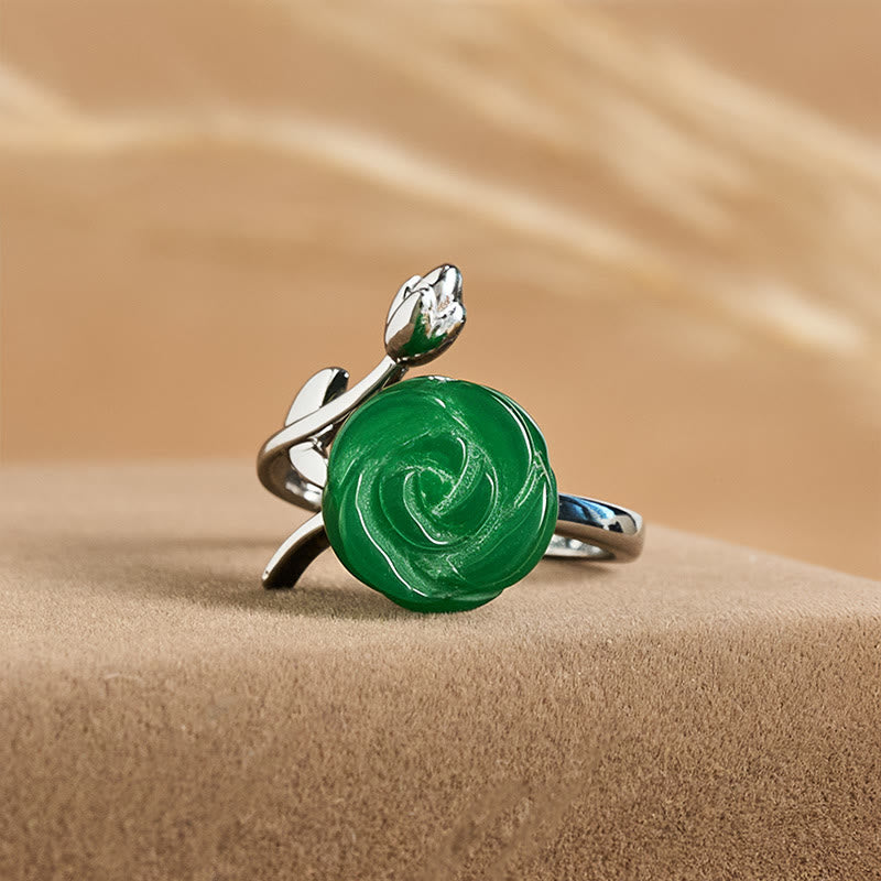 Anello regolabile in argento placcato rame con Buddha Stones , diaspro verde rosa - image 1