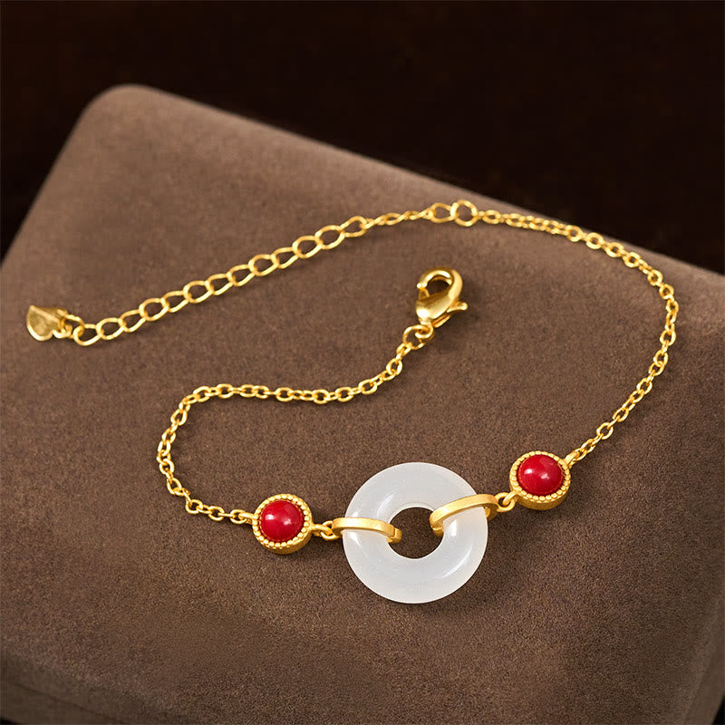 Braccialetto di protezione in oro placcato rame con fibbia della pace in giada bianca Hetian Buddha Stones - image 1