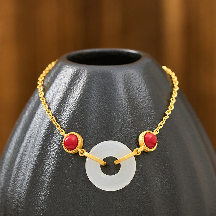 Braccialetto di protezione in oro placcato rame con fibbia della pace in giada bianca Hetian Buddha Stones - image 3