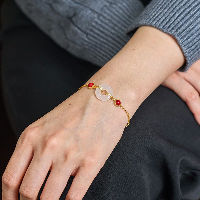 Braccialetto di protezione in oro placcato rame con fibbia della pace in giada bianca Hetian Buddha Stones - image 4