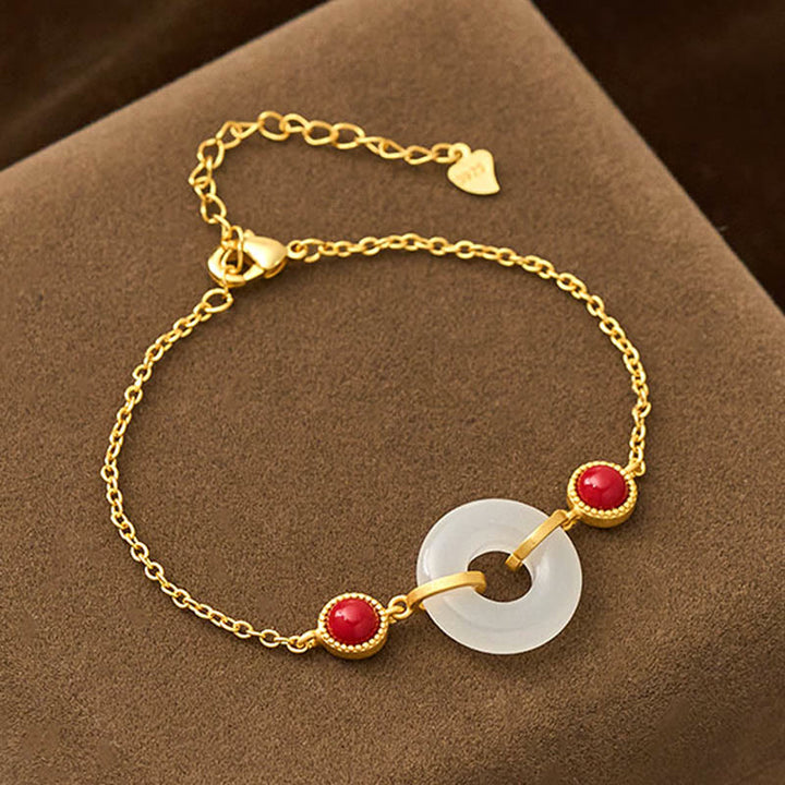 Braccialetto di protezione in oro placcato rame con fibbia della pace in giada bianca Hetian Buddha Stones - Giada bianca di Hetian (circonferenza del polso: 19-23 cm) - image 0